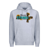 Heather Grey She Is Strong Western Cross Premium Hoodie - RanaPortraitStore