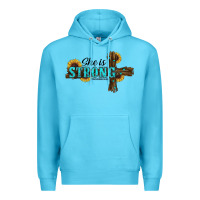 Ocean Blue She Is Strong Western Cross Premium Hoodie - RanaPortraitStore