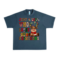 Midnight Navy just a girl who loves reindeers Urban Heavy Tee - CowGirlArtShop