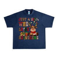 Navy just a girl who loves reindeers Urban Heavy Tee - CowGirlArtShop