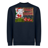 Navy merry Christmas pig Heavyweight Sweatshirt - CowhideDigitalArt