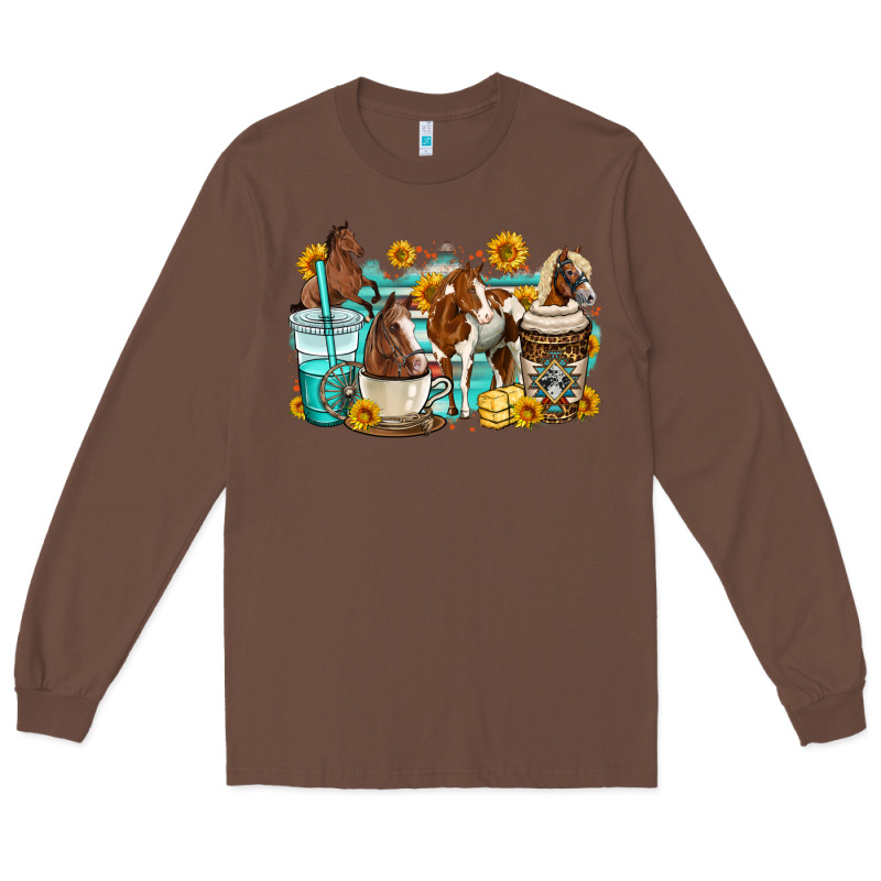Horses Coffee Cups Long Sleeve Tee by OliviaCreatesArt | Teevron