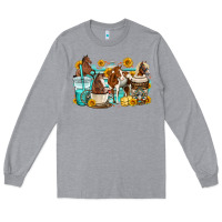 Heather Grey horses coffee cups Long Sleeve Tee - OliviaCreatesArt