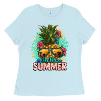Baby Blue Hello summer pineapple Ladies Tee - NancyCooperArtShop