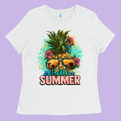 Hello Summer Pineapple Ladies Tee Designed By Nancycooperartshop