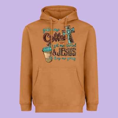 Give Me Coffee To Get Me Started & Jesus To Keep Me Going Heavyweight Hoodie Designed By Barkaloodesign