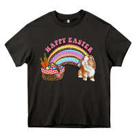 Asphalt Happy Easter Bunny And Egg Basket Rainbow Heavy Core Tee - RanaPortraitStore