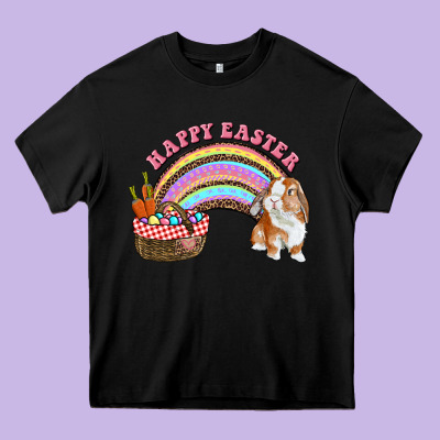 Happy Easter Bunny And Egg Basket Rainbow Heavy Core Tee Designed By Ranaportraitstore