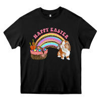 Black Happy Easter Bunny And Egg Basket Rainbow Heavy Core Tee - RanaPortraitStore
