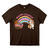 Chocolate Brown Happy Easter Bunny And Egg Basket Rainbow Heavy Core Tee - RanaPortraitStore