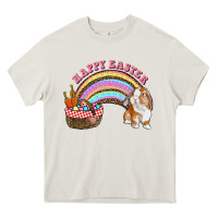 Cream Happy Easter Bunny And Egg Basket Rainbow Heavy Core Tee - RanaPortraitStore