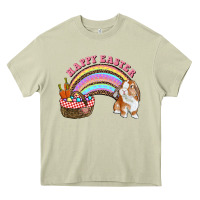 Mossy Happy Easter Bunny And Egg Basket Rainbow Heavy Core Tee - RanaPortraitStore