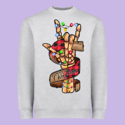 Merry Christmas Skeleton Hand Heavyweight Sweatshirt Designed By Cowhidedigitalart