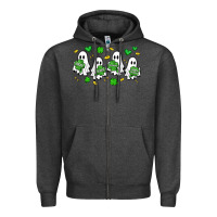 Charcoal Heather clover ghostie st.patrick's day Zipper Hoodie - Artiststas