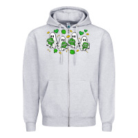 Heather Grey clover ghostie st.patrick's day Zipper Hoodie - Artiststas