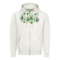 Oatmeal Heather clover ghostie st.patrick's day Zipper Hoodie - Artiststas