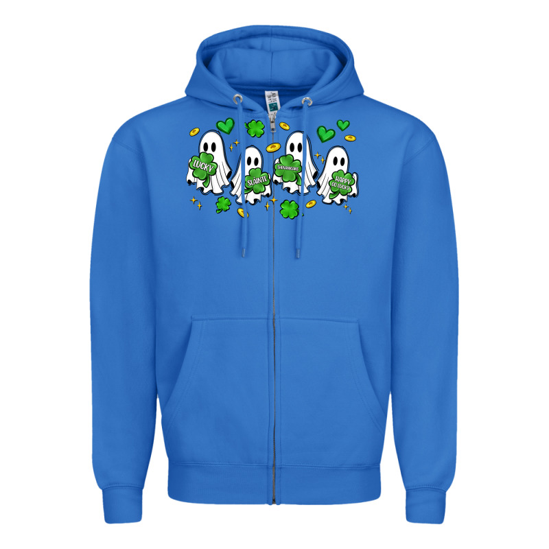 Clover Ghostie St.patrick's Day Zipper Hoodie by Artiststas | Teevron