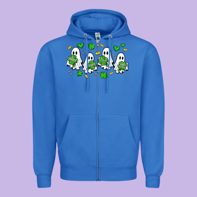 Clover Ghostie St.patrick's Day Zipper Hoodie Designed By Artiststas