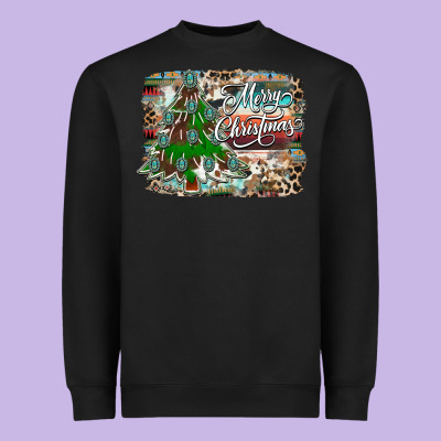 Merry Christmas Tree Western Heavyweight Sweatshirt Designed By Cowhidedigitalart