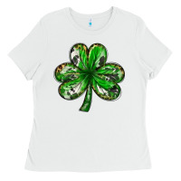 White shamrock with leopard and cowhide Ladies Tee - NancyCooperArtShop