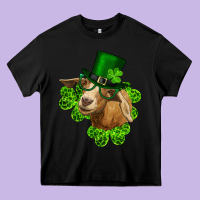 St. Patrick's Day Goat Clovers And Leprechaun Hat Heavy Core Tee Designed By Ranaportraitstore
