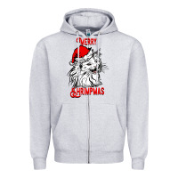 Heather Grey Merry Christmas Cat Zipper Hoodie - SublimationCraftShop