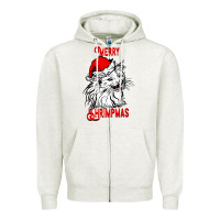Oatmeal Heather Merry Christmas Cat Zipper Hoodie - SublimationCraftShop