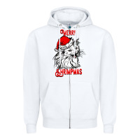 White Merry Christmas Cat Zipper Hoodie - SublimationCraftShop