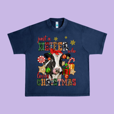 Just A Heifer Who Loves Christmas Cow Urban Heavy Tee Designed By Cowgirlartshop