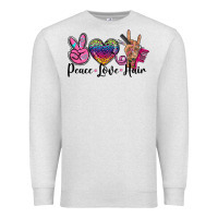 Oatmeal Heather peace love hair Premium Sweatshirt - BarkalooDesign