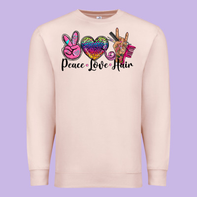 Peace Love Hair Premium Sweatshirt Designed By Barkaloodesign