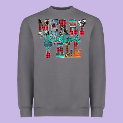 Merry Christmas Y'all Heavyweight Sweatshirt Designed By Cowhidedigitalart