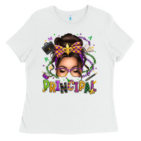 White mardi gras principal caucasian messy bun Ladies Tee - texasbilliewilder