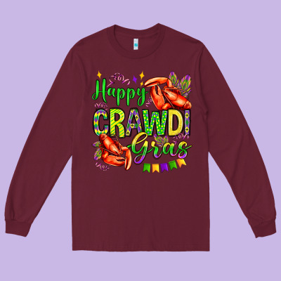 Happy Crawdi Gras Olivia Long Sleeve Tee Designed By Oliviacreatesart