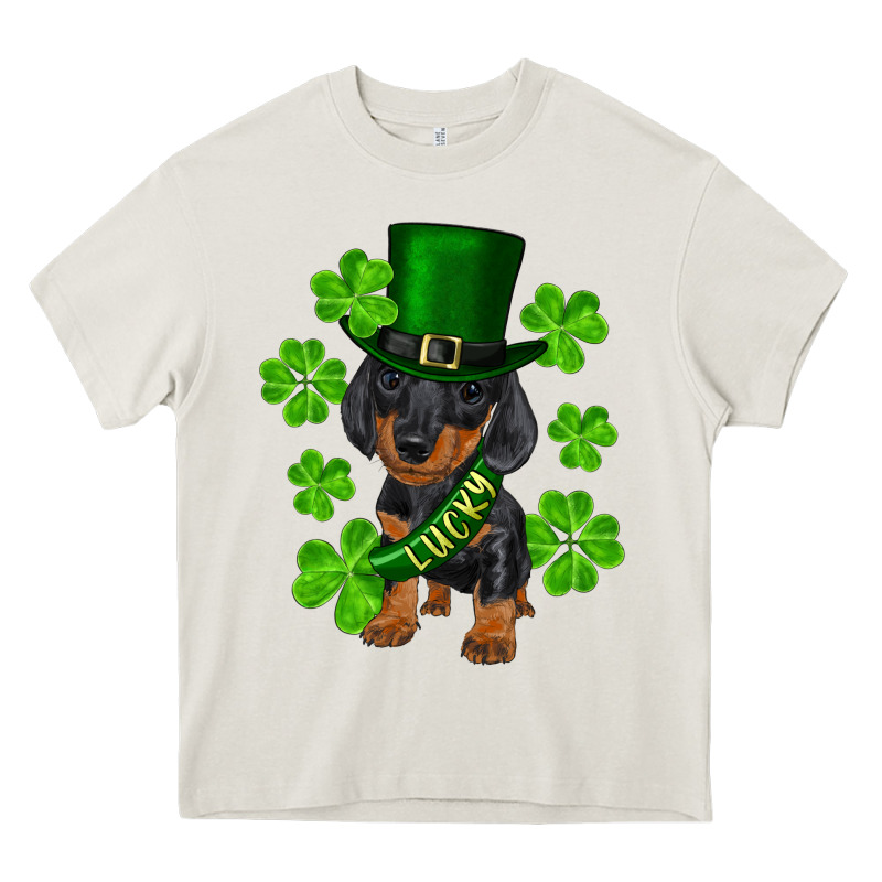 St. Patrick's Day Lucky Dachshund Puppy Heavy Core Tee by RanaPortraitStore | Teevron