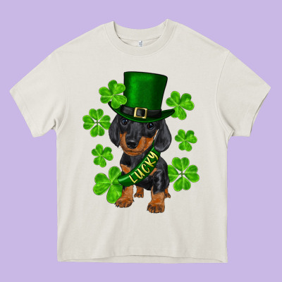 St. Patrick's Day Lucky Dachshund Puppy Heavy Core Tee Designed By Ranaportraitstore