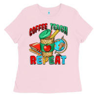 Bubblegum Pink coffee teach repeat Ladies Tee - NancyCooperArtShop