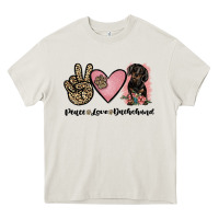 Cream peace love dachshund Heavy Core Tee - JahusDesignShop