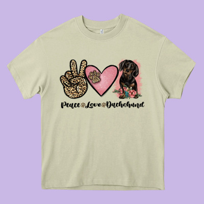 Peace Love Dachshund Heavy Core Tee Designed By Jahusdesignshop