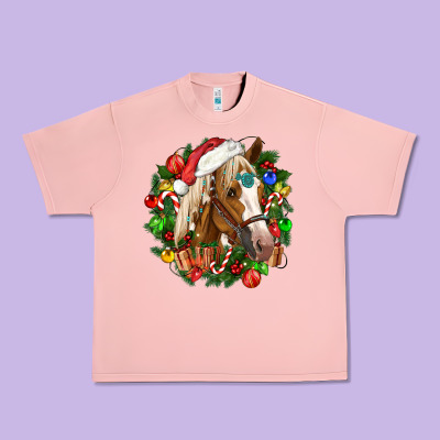 Horse Christmas Wreath Urban Heavy Tee Designed By Cowgirlartshop