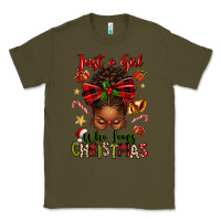 Army Green just a girl who loves christmas afro messy bun Classic Tee - texasbilliewilder