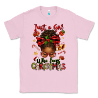 Bubblegum Pink just a girl who loves christmas afro messy bun Classic Tee - texasbilliewilder