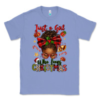 Colony Blue just a girl who loves christmas afro messy bun Classic Tee - texasbilliewilder