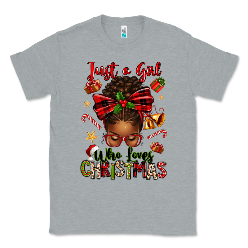 Just A Girl Who Loves Christmas Afro Messy Bun Classic Tee by texasbilliewilder | Teevron