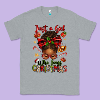Just A Girl Who Loves Christmas Afro Messy Bun Classic Tee Designed By Texasbilliewilder