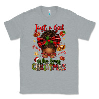 Heather Grey just a girl who loves christmas afro messy bun Classic Tee - texasbilliewilder