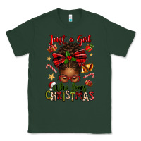 Sports Green just a girl who loves christmas afro messy bun Classic Tee - texasbilliewilder