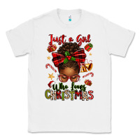 White just a girl who loves christmas afro messy bun Classic Tee - texasbilliewilder