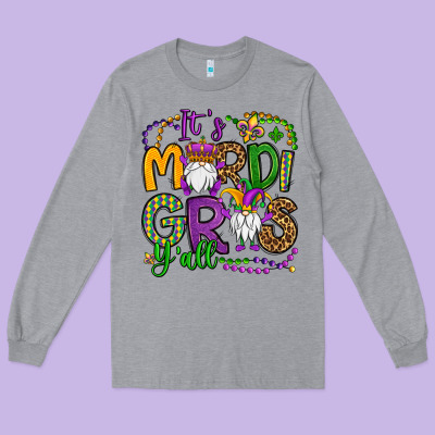 It's Mardi Gras Y'all Gnomes Long Sleeve Tee Designed By Oliviacreatesart
