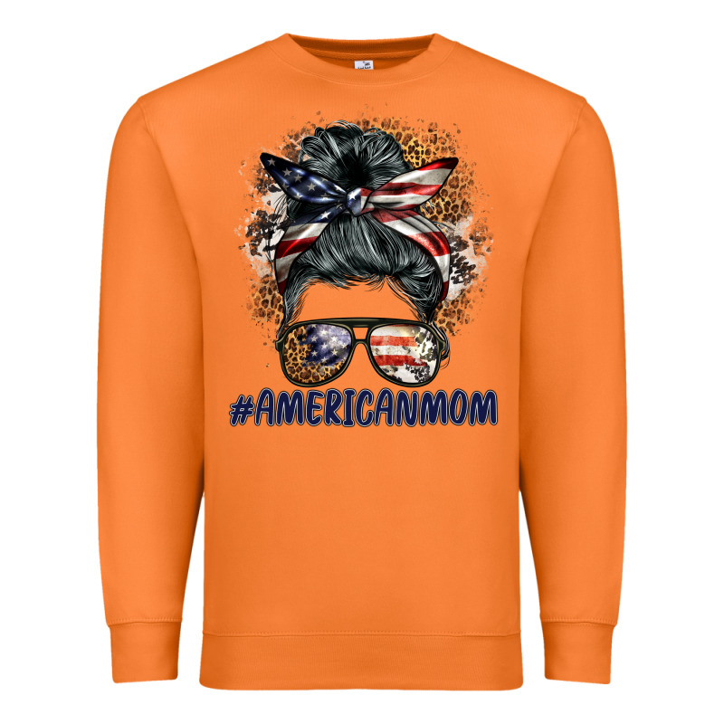 Americanmom Messy Bun Premium Sweatshirt by BarkalooDesign | Teevron